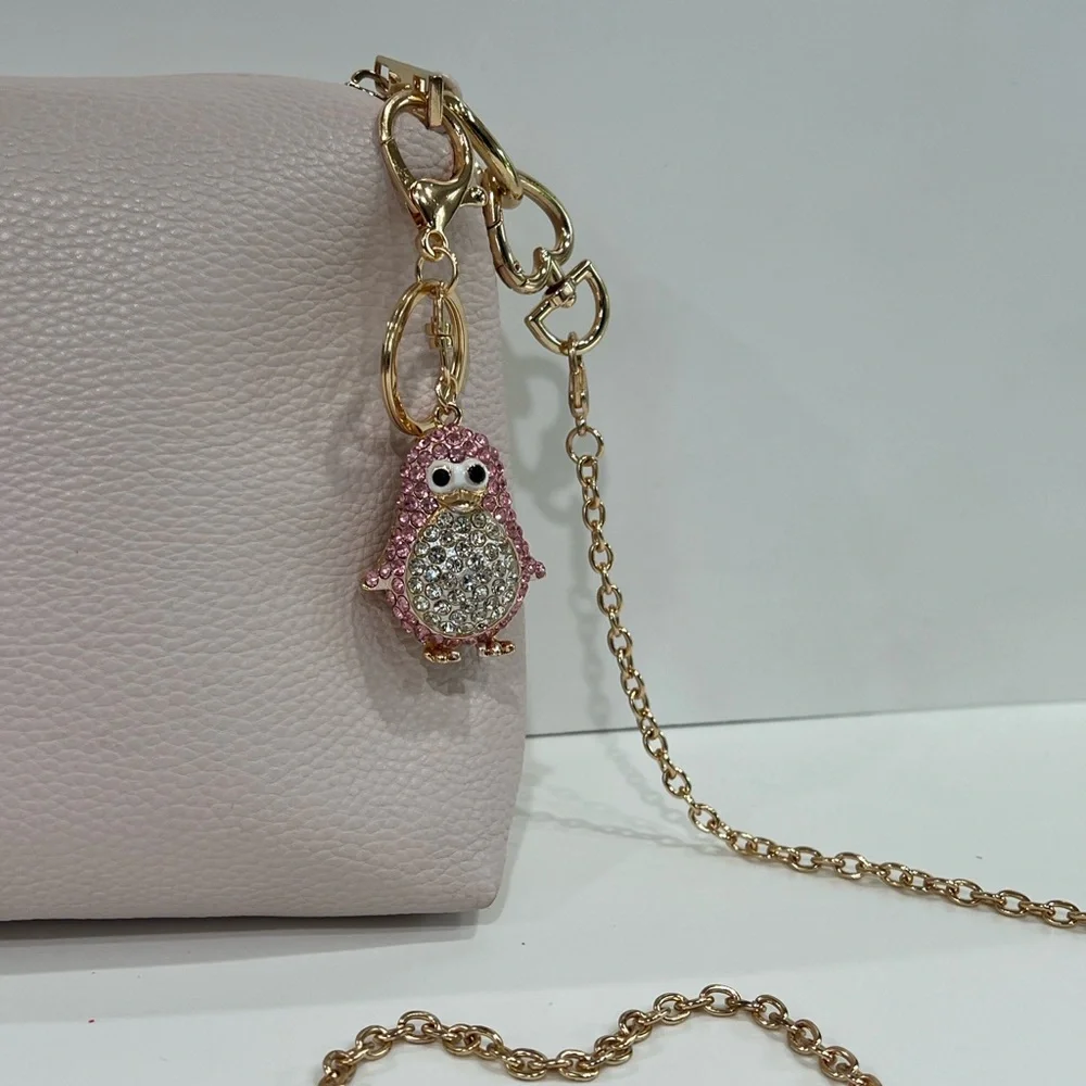 Crystal Penguin Keychain Charm - Pink